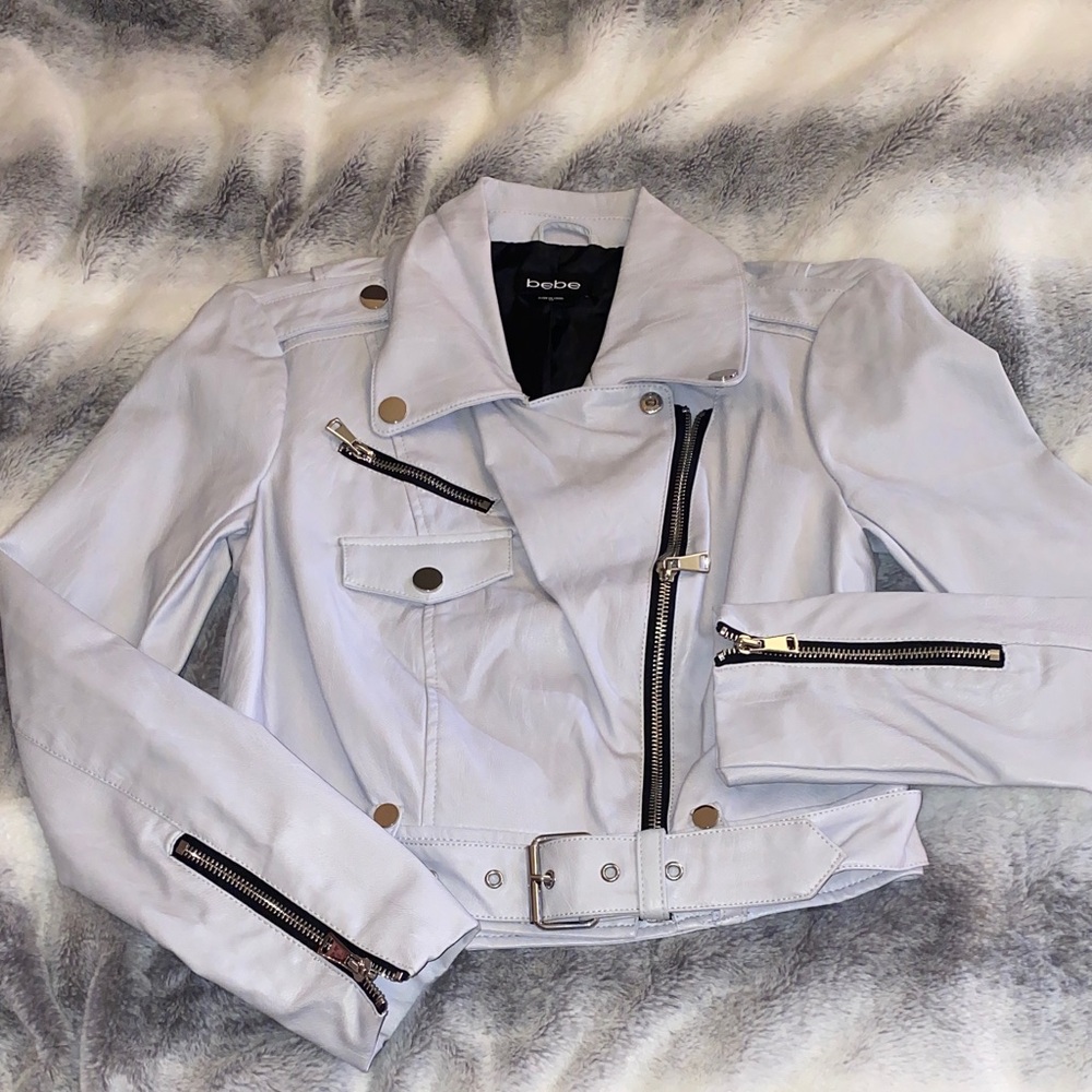 Bebe Women's Light Gray Leather Jacket